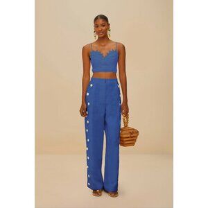 $ 248 NWOT FARM Rio Blue Linen High Waist Pants Size XL W37 Women's